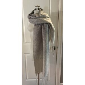 Mer Sea Anthropologie Scarf Gray Ombre Oversized Fluffy Fringed 78 x 20‎ Blanket